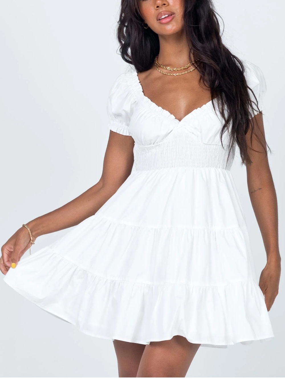Princess Polly “Daniela” smocked White Puff Sleeve Mini Dress size 6